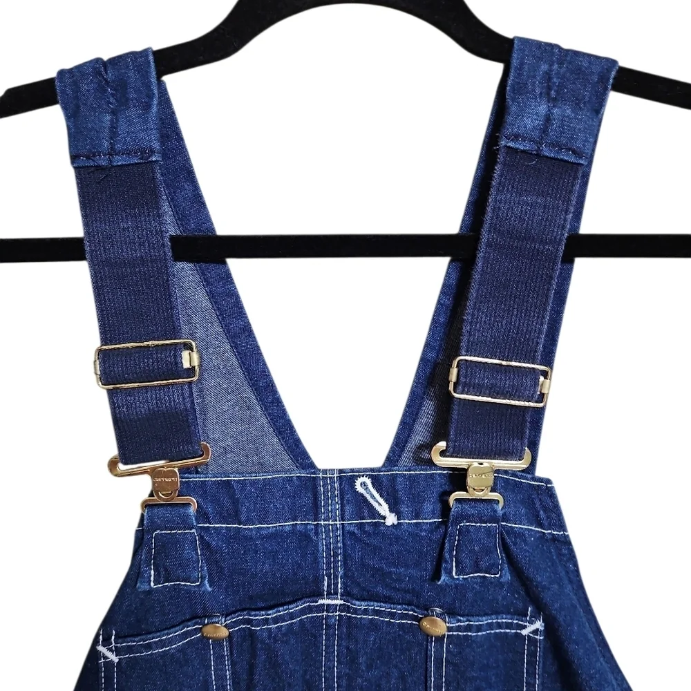 Vintage Carhartt Cargo Bib Denim Jean Overalls R08 DNM USA Mens 44 x 30